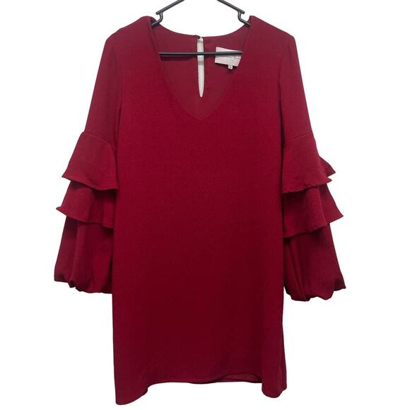 Red Ruffle Sleeve Dress Party Cocktail Mini Dress Charles Henry Medium - Picture 1 of 11